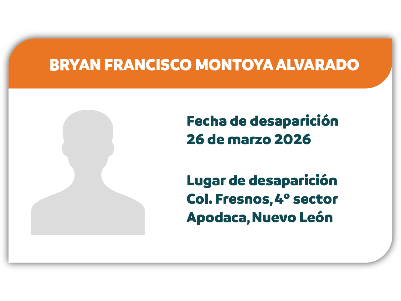 Desaparecido: BRYAN FRANCISCO MONTOYA ALVARADO