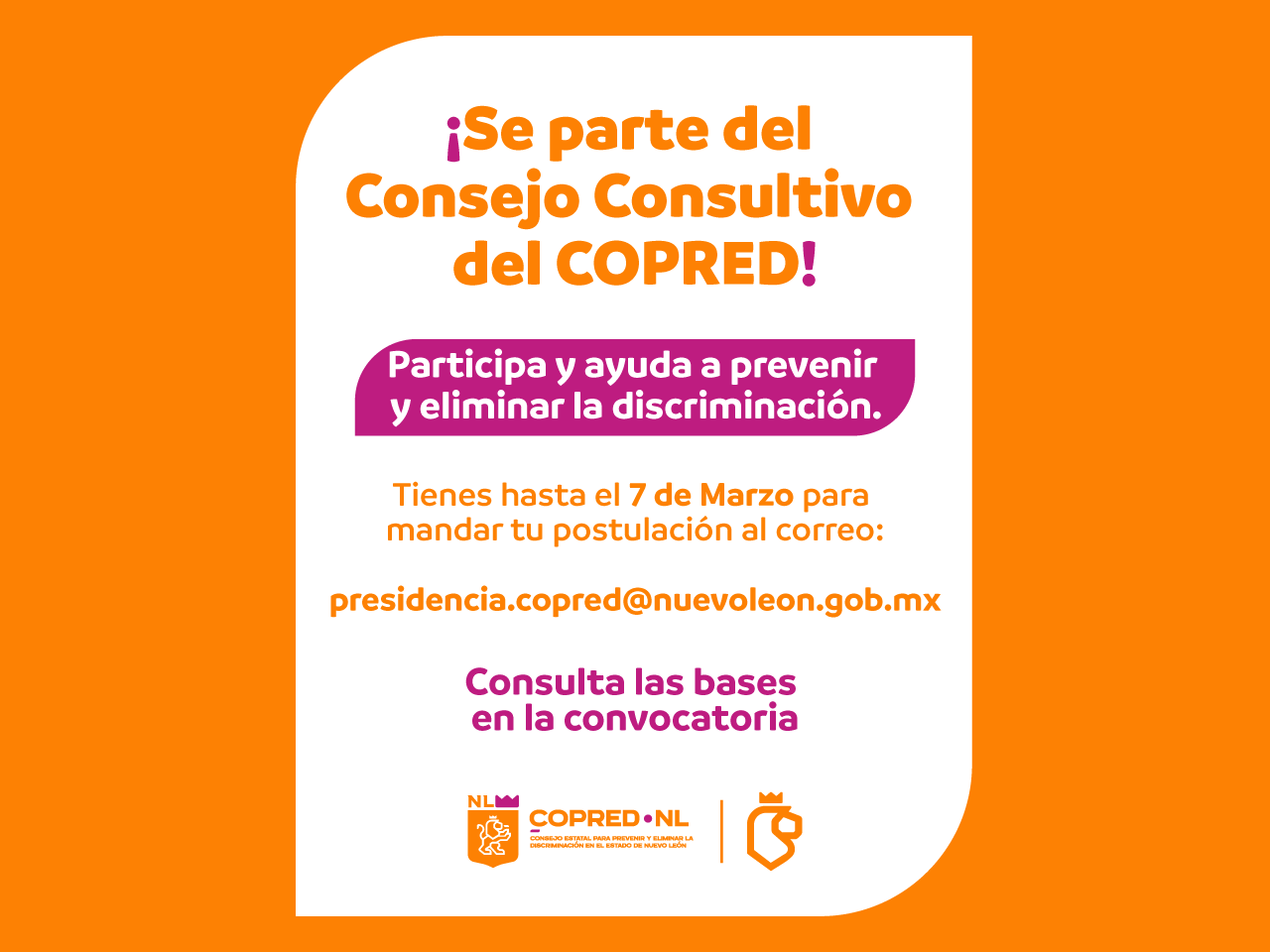 Convocatoria para integrar el Consejo Consultivo del COPRED
